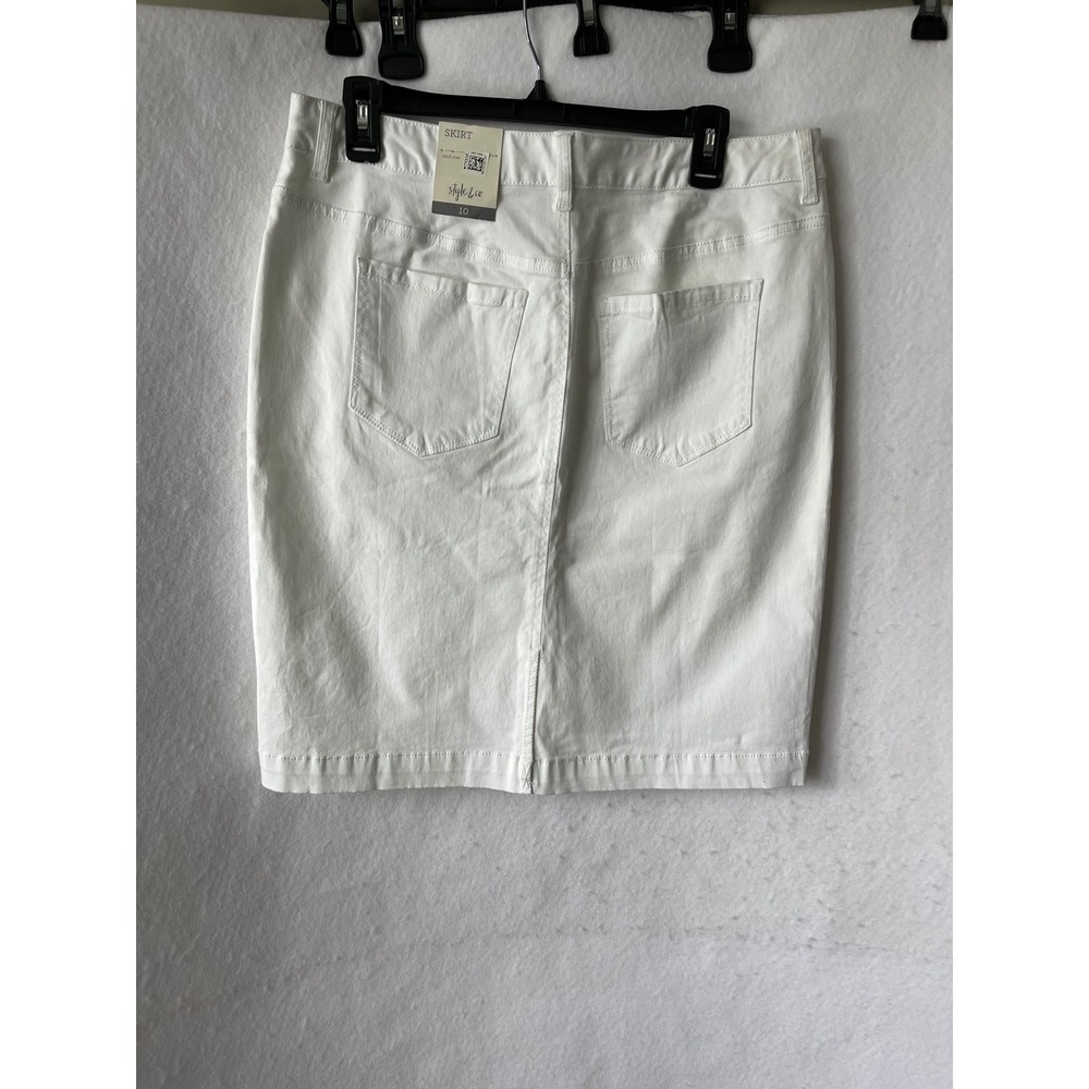 Style & Co Womens White Denim Pencil Skirt Mid Rise Size 10 NEW - Picture 2 of 7